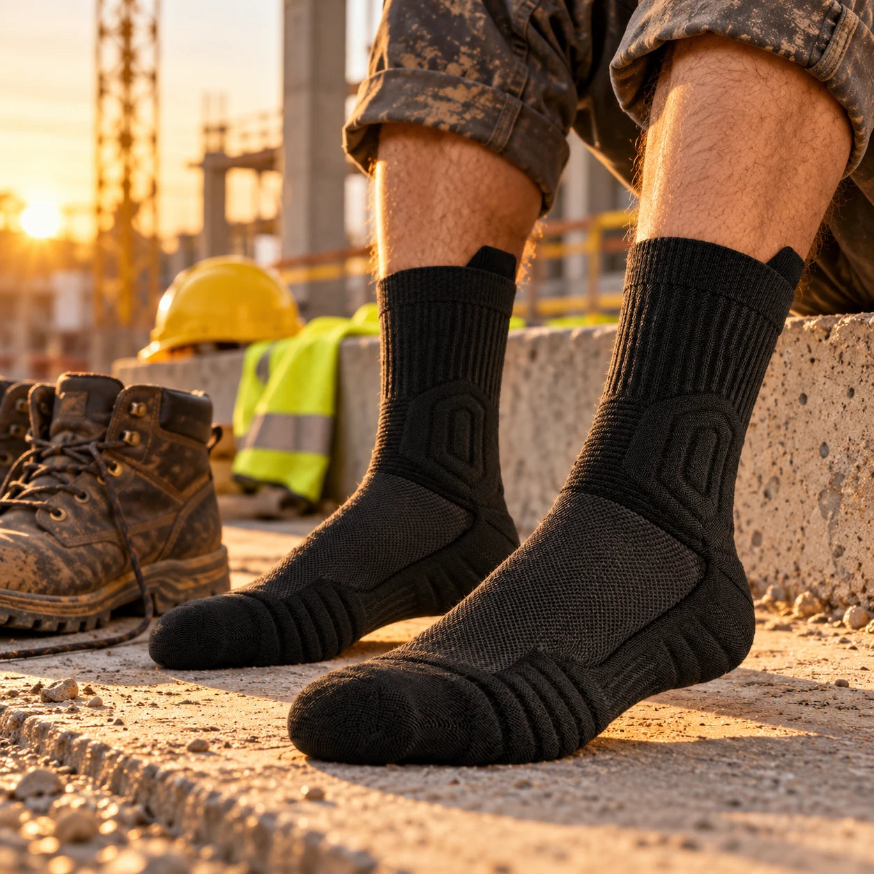 Chaussettes Pied d'Acier portées sur un chantier